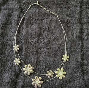 Lia Sophia Silver Tone Necklace Flower Petal Hippie Statement Choker Festival